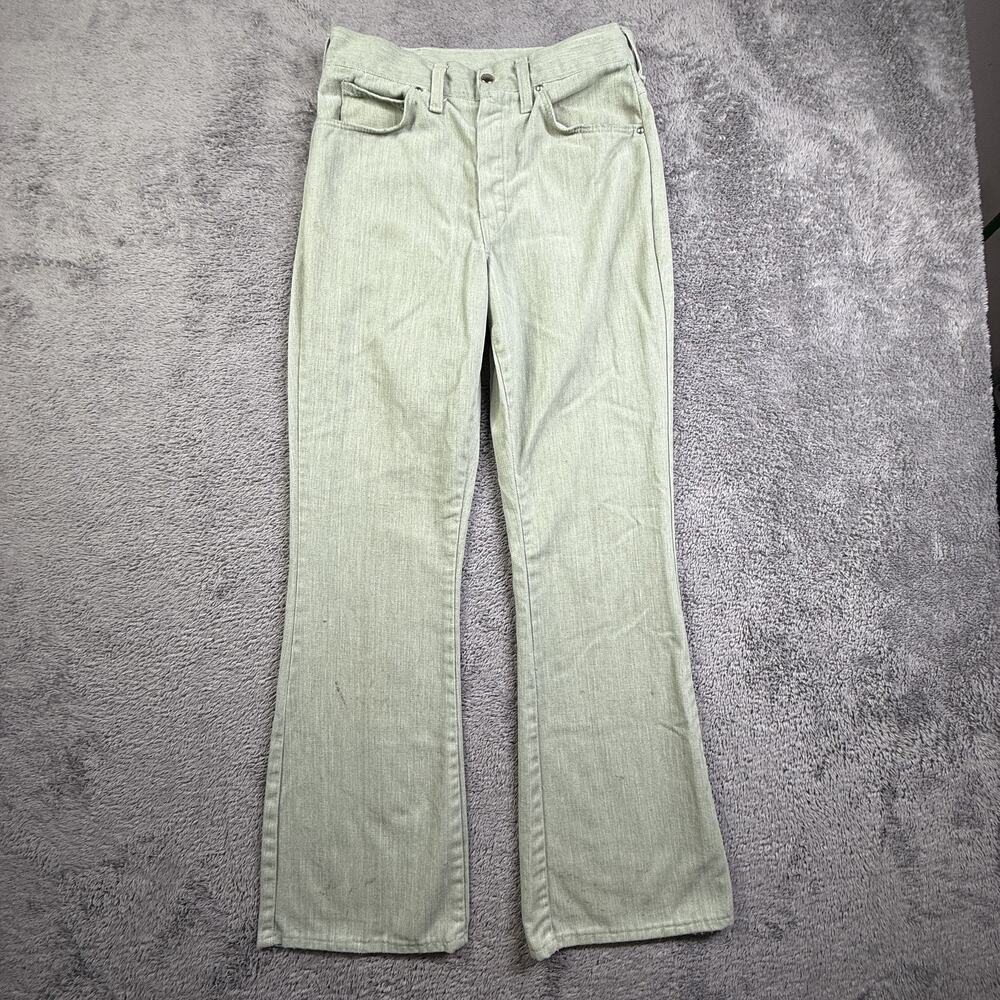 Vintage Big Yank 70s Bootcut Womens Jeans Green Denim 26x30 USA Talon Zip